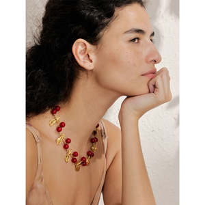 Collar de Moda con Dije de Fruta de Acero Inoxidable 2025 para Mujer, Exclusivo Dije de Cereza de Resina Roja, Collar Hecho a Mano - Product Image 5