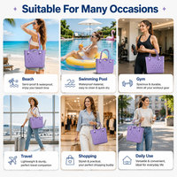 Sac fourre-tout tendance en EVA à bords festonnés, ensemble de 3 tailles, motif éclair, panier de plage imperméable, sac de voyage parent-enfant lavable
