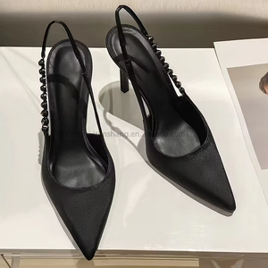 Women's Metallic <b>Pointed</b> Toe Stiletto Heels Chain Decor Slingback Pumps Fashion Party Dress Shoes - Product Image 5