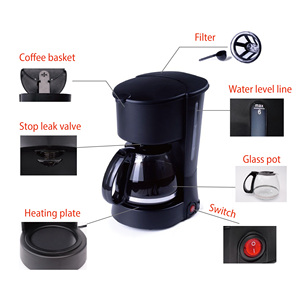 Cafetière à pression négative programmable avec protection contre la surchauffe, carafe noire et rouge, pour 4-6 personnes, usage domestique et hôtelier - Product Image 4