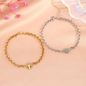 Pulsera de Pareja de Acero Inoxidable con Diseño de Telaraña y Cadena Dorada, Pulsera de Pareja de Acero de Titanio que No se Deslustra para Hombre y Mujer - Product Image 2