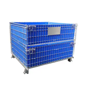 Warehouse Storage Foldable Galvanised Wire Mesh Heavy Duty Container With Liner