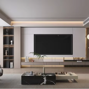 Meuble TV mural sur mesure en bois, design moderne, écologique, grand, pour salon, chambre à coucher, hôtel, gris - Product Image 1