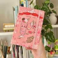 Carnet de notes LABON Kawaii Spring Cafe en cuir PU végétalien, papier crème 100 g/m², avec logo personnalisé et élastique