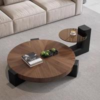 Table basse ronde en bois rustique moderne noire pour salon et maison
