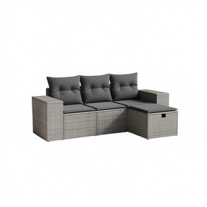 Ensemble de canapé de jardin modulaire en polyrotin gris avec structure en acier et rangement, mobilier d'extérieur 3 places - Product Image 1