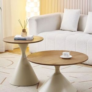 Solid Wood Coffee <b>Table</b> Round Cream Color Nordic Style Living Room Modern Minimalist Movable Design - Product Image 4
