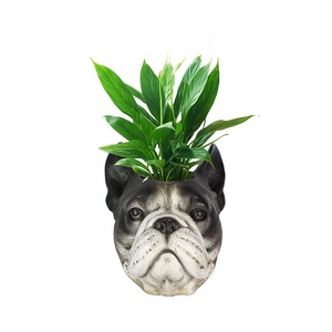 Hars Dier Hoofd 3D Franse Bulldog Standbeeld Hond Hoofd Bloem Vaas Home Decor - Product Image 3