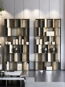 Italian Minimalist Modern Floor-standing <b>Bookcase</b> Light-luxury Metal Display Rack <b>Solid</b> Steel Cabinet Backless - Product Image 1
