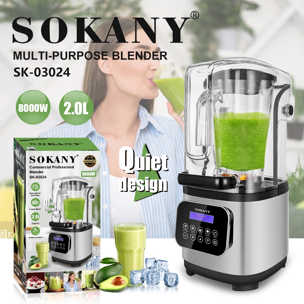 Sokany 8000W High Power LCD Touch Screen Operating Panel Quiet Design Professional Electric Multi-Purpose Blender