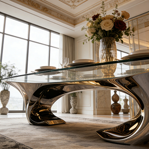 <span class=keywords><strong>Table</strong></span> à manger ovale de luxe en fibre de verre, base sculptée et polie, moderne, 8 places, écologique, pour appartement et hôtel - Product Image 6