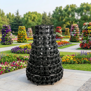 Jardinière ronde moderne en plastique PP noir, pour l'extérieur, pour jardin, pour fleurs, réutilisable, horticulture, décoration intérieure - Product Image 1