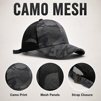 Casquette de camionneur grise camouflage avec dos en maille, casquette de baseball à 6 panneaux, visière incurvée, boucle bronze réglable, unisexe, vente en gros