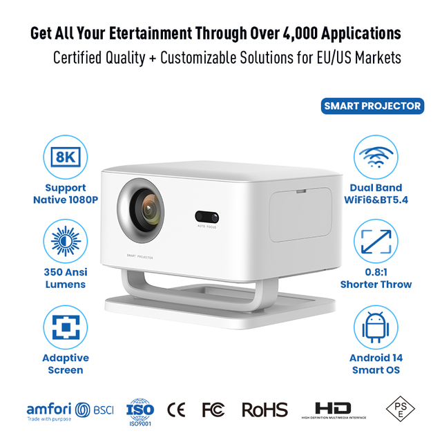 New Wholesale X4 AR Android 14 Smart Projector with 1080P 300ANSI Auto Focus WiFi6 BT5.4 Portable Home Theater Projector
