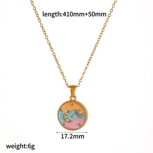 油画花卉项链女式18K镀金珐琅不锈钢长链花卉项链 - Product Image 6