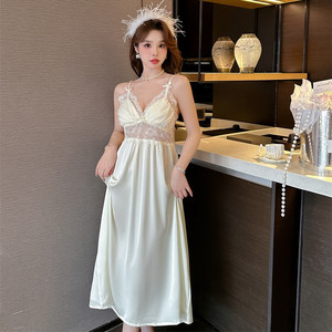 Nuova estate camicia <span class=keywords><strong>da</strong></span> <span class=keywords><strong>notte</strong></span> <span class=keywords><strong>da</strong></span> donna in seta di ghiaccio elegante camicia <span class=keywords><strong>da</strong></span> <span class=keywords><strong>notte</strong></span> a maniche lunghe due pezzi pigiama Sexy in pizzo camicia <span class=keywords><strong>da</strong></span> <span class=keywords><strong>notte</strong></span> <span class=keywords><strong>lunga</strong></span> - Product Image 6