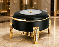 Gewerbliche Küchenausstattung Hochwertiger Hydraulischer Schwarzer Runder Chafing Dish Buffet-Wärmer mit Glasdeckel