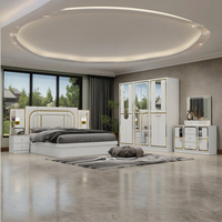 DAVINI Ensemble de meubles de chambre à coucher modernes pour villa et hôtel, grand lit king size, tête de lit éclairée avec rangement, 5+ tiroirs, laque beige brillante