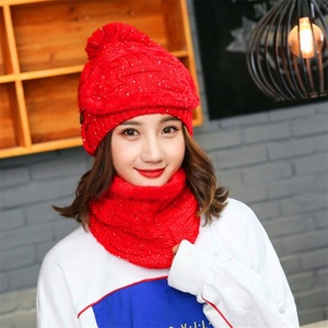 2PCS <span class=keywords><strong>Tricot</strong></span>é Hiver Chaud Ski Set Femmes Epaissir Bonnets et Anneau Echarpe Femme Accessoires Filles Cadeau - Product Image 6