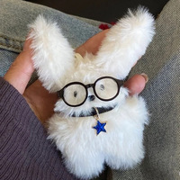 Porte-clés en peluche Lapin Pilote de dessin animé, mignon, Kawaii, adorable, pendentif de sac, breloque en peluche rembourrée, cadeau pour filles, étudiantes, femmes, pour sac à dos