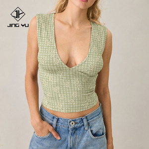 Camisetas sin mangas personalizadas de verano, casuales, con cuello en V profundo, estampadas, de manga corta, de alta calidad, de viscosa, para mujer. - Product Image 1