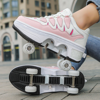 Chaussures à roulettes d'extérieur avec 4 roues rétractables pour garçons et filles, chaussures à roulettes pour la marche et le sport pour enfants