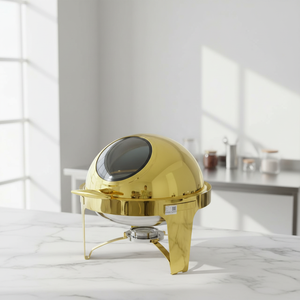 Scaldavivande Rotondo Moderno <span class=keywords><strong>da</strong></span> 6L in Acciaio Inossidabile Dorato con Coperchio <span class=keywords><strong>a</strong></span> Rullo e Finestra Trasparente per Buffet e Uso Domestico - Product Image 5