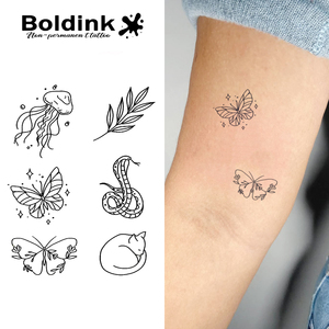 Tatuaje semipermanente de tinta Jagua de larga duración (2 semanas), resistente al agua, con diseño de medusa, mariposa y serpiente, para arte corporal en brazos, de Boldink Custom. - Product Image 1