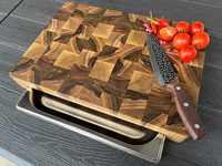 Planche à découper en noyer à grain traversant avec plateau en acier inoxydable, planche de boucher, planche à charcuterie