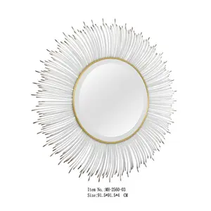 Heißer Verkauf runder weißer Sunburst Eisen Innendekoration Kunst spiegel