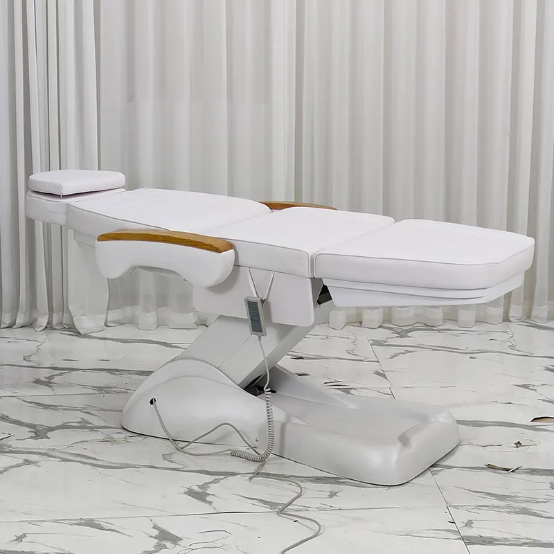 Mesa de massagem branca ajustável moderna mais recente, cama de caneleira elétrica marrom com cílios, cama estética clínica