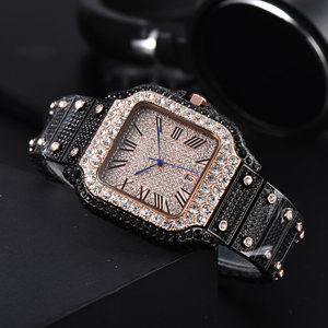 Reloj de Cuarzo de Lujo para Hombre, con Incrustaciones de Cristal, Tono Dorado, Esfera Cuadrada con Números Romanos, Calendario - Product Image 5