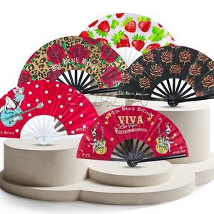 Éventail Big Clack Large 33Cm Polyester Satin Bambou Impression de Logo Personnalisé pour Accessoires de Festivals - Product Image 5