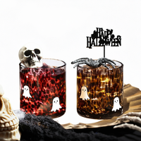 Gelas Kaca 3D Gaya Nordik Motif Percikan Hantu Kelelawar Labu untuk Lilin Votive, Hadiah Pesta Halloween