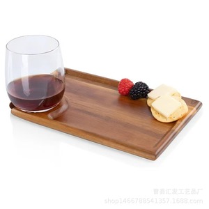 Plateau de service en bois d'acacia Huifa avec poignée pour collations et verres à vin, 12x8 pouces, bois massif, pour utilisation en extérieur lors de fêtes - Product Image 3