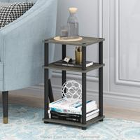 Table de chevet grise OEM à 3 niveaux, table d'appoint moderne aspect bois pour chambre à coucher, petite table d'appoint avec étagères de rangement pour salon