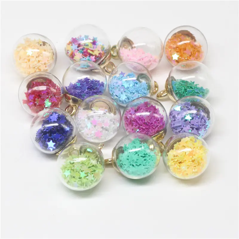 Boule en verre de 16mm avec paillettes d'étoile en PVC décoration intérieure pendentif porte-clés porte-clés personnalisé mignon porte-clés bijoux DIY