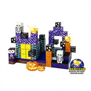 Blocs de construction magnétiques d'Halloween 120 pièces, blocs citrouille qui brillent dans le noir, ensemble de briques de ville fantôme - Product Image 1
