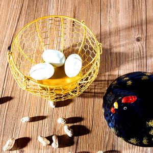 Panier à œufs en céramique avec filet métallique doré, récipient de rangement rond pour œufs et légumes - Product Image 3