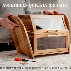 Caja de almacenamiento de pan de madera de doble capa con asa, puerta de acrílico transparente, contenedor de pan para cocina, para tostadas y pasteles - Product Image 3