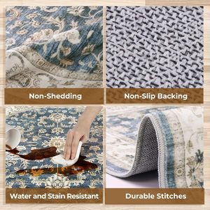 Tappeti Rotondi di Lusso Morbidi 4ft, Antiscivolo e Lavabili, Stile Vintage per Soggiorno, Camera da Letto, Sala da Pranzo, Ufficio, Blu - Product Image 4