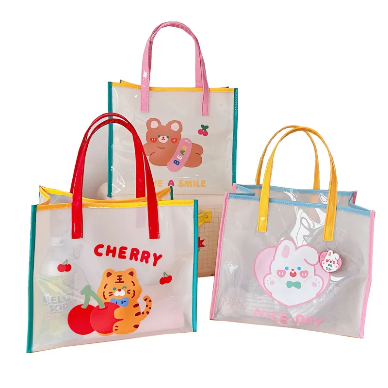 Large Capacity PVC Beach Handbag Clear PVC Transparent Shopping Tote Bag Shoulder Cartoon PVC Shopping Bag