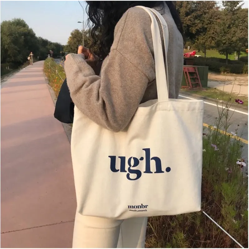 High Quality Custom Logo Printed Recyclable Designer Canvas Bag Plain Natural Cotton Large Canvas Shopping Tote Bag