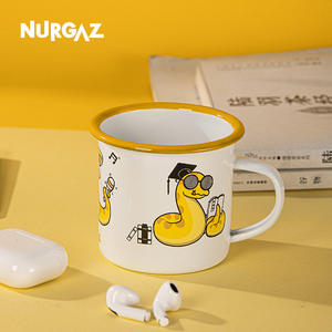 NURGAZ แก้วเคลือบลายปีงู แก้วทนทานสำหรับการเฉลิมฉลองตรุษจีน สีขาวขอบเหลือง - Product Image 4