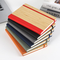 Carnet personnalisé en bambou A5, couverture en cuir PU couleur unie, avec logo