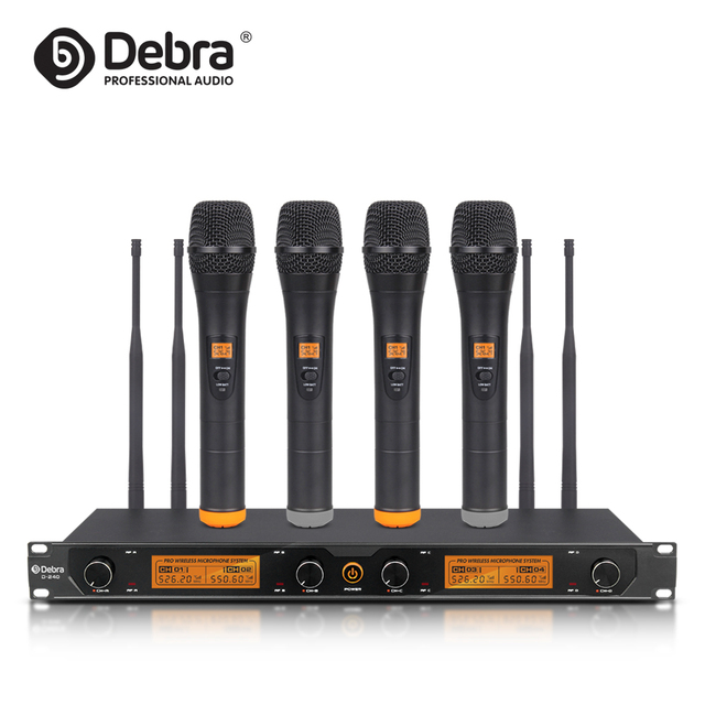 Debra Audio D-240 4-Channel Handheld UHF Wireless Microphone System Noise Cancelling Portable for Speech Karaoke XLR Metal