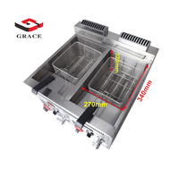 GRACE SGR-72A Friteuse professionnelle à gaz double cuve et double panier pour comptoir, équipement pour friterie, avec vanne de vidange d'huile 1