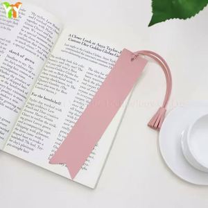 Quick Ship PU Leather <b>Bookmark</b> with Tassels 7 Multi-color Blue Pink Purple Cute Design Embossed Promotional Reading Accessory - Product Image 2