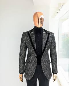 Diseño a medida hombres <span class=keywords><strong>elegantes</strong></span> <span class=keywords><strong>caballeros</strong></span> de negocios Casual Formal hombres negro Floral traje Slim Fit solapa traje boda traje proveedor - Product Image 1