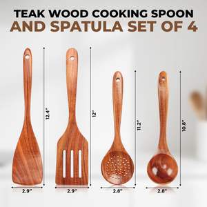 طقم أواني خشبية 4 قطع ، طقم أواني طبخ من خشب الساج - Product Image 2